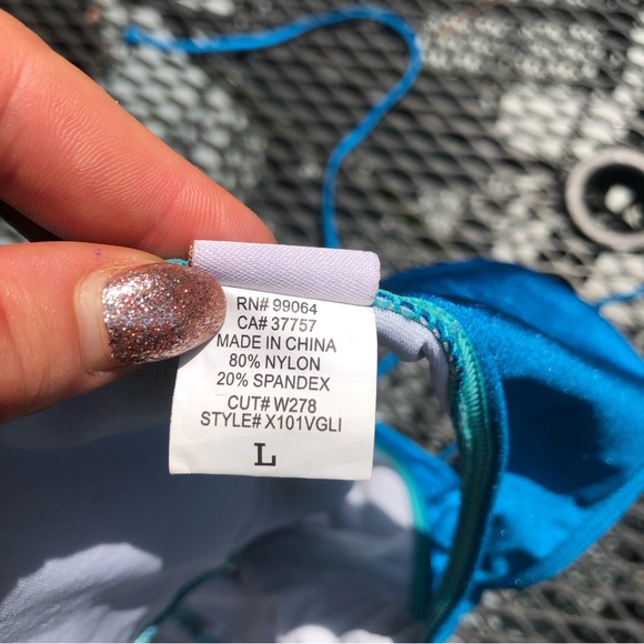 Billabong Glittery Blue Cut Out One Piece size L - Picture 7 of 10